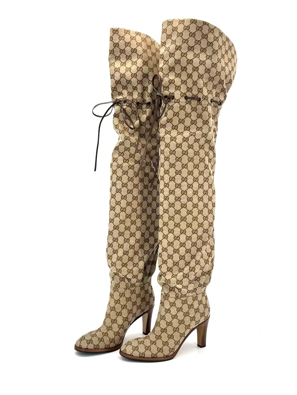 Gucci Lisa GG Monogram Slouch Thigh High Logo Pull On Boots 38.5